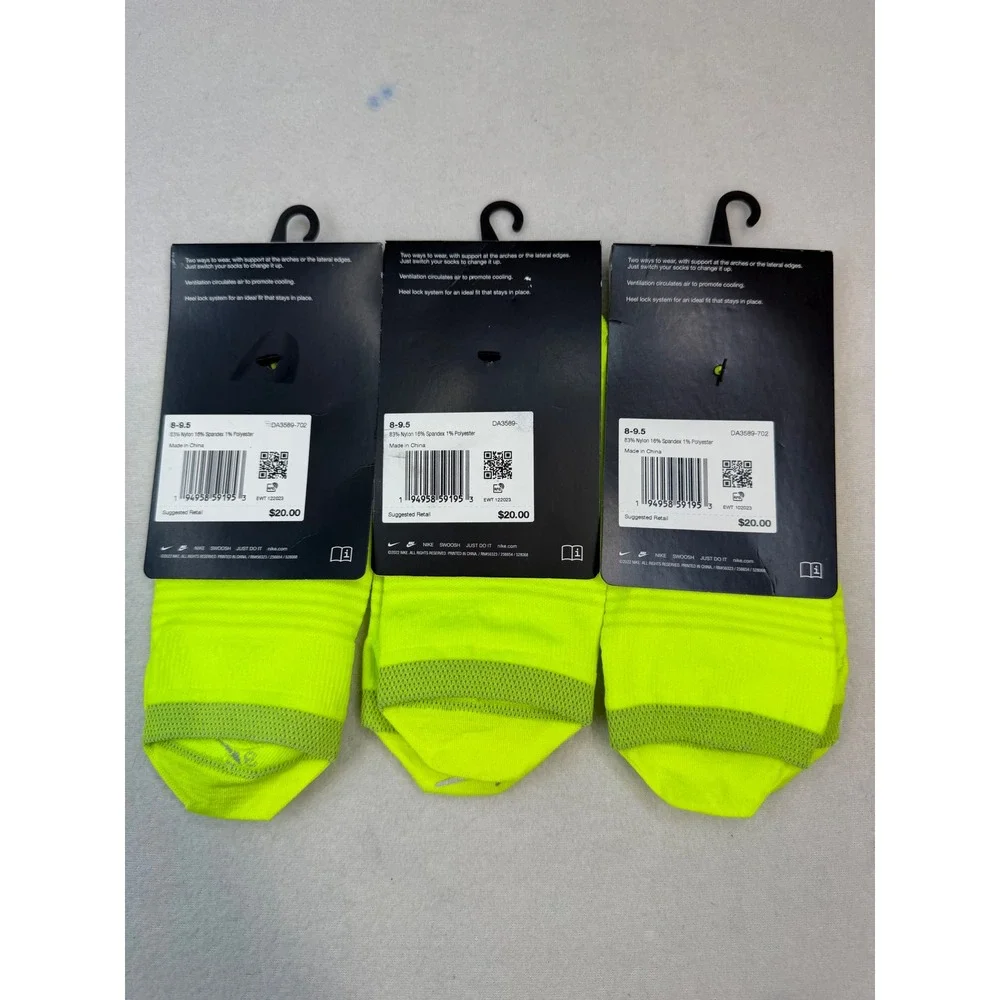 3 pair Nike Spark No-Show Running Socks Volt Yellow Mens 8-9.5 Womens 9.5-11 NWT